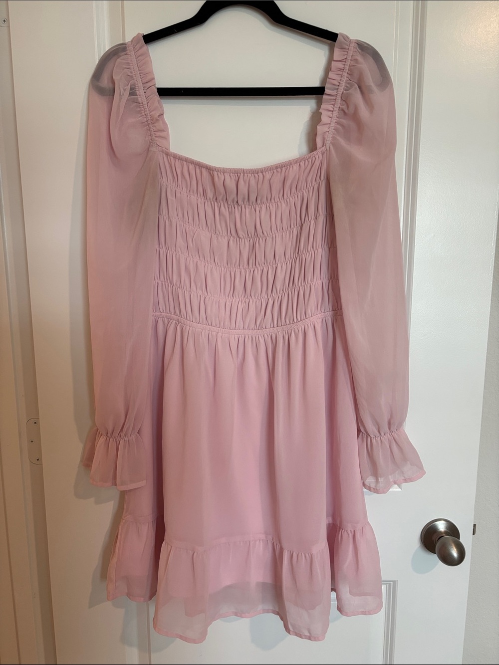 Sheer Puff Sleeve Smocked Mini Dress - Blush Pink
